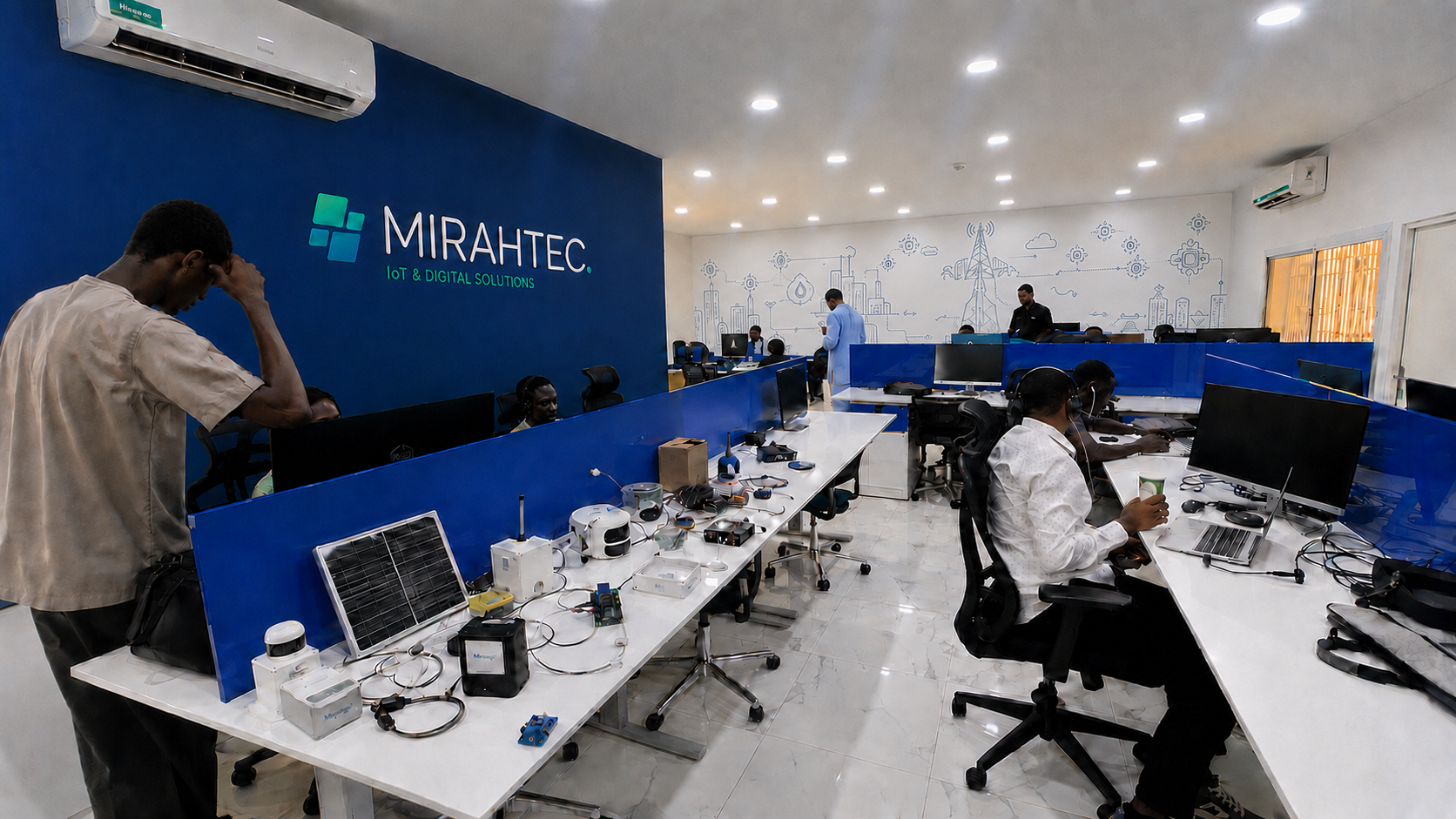 L'équipe Mirahtec au travail dans le bureau IoT & Digital Solutions à Dakar
